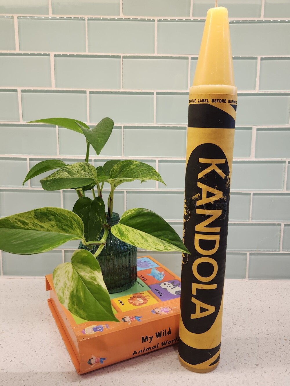 Vintage 90’s Wick ‘N’ Sticks Kandola Crayon Lemon Scented 14” Candle Unused USA
